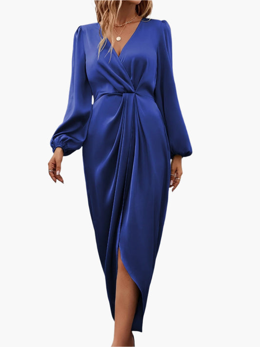 Damen Festliches Wickelkleid mit Raffungen und V-Ausschnitt – Elegantes Abendkleid für besondere Anlässe
