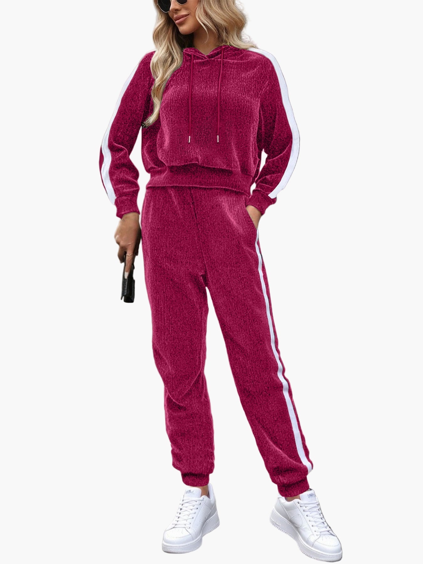 Damen Trainingsanzug Zweiteiler Set Kapuzenpullover und Jogginghose Sport Freizeit Outfit