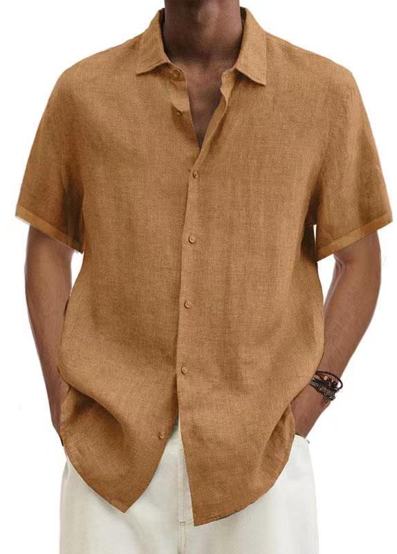 Herren Sommer Leinenhemd Kurzarm – Lässiges Freizeit Hemd im japanischen Stil