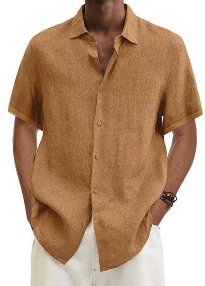 Herren Sommer Leinenhemd Kurzarm – Lässiges Freizeit Hemd im japanischen Stil