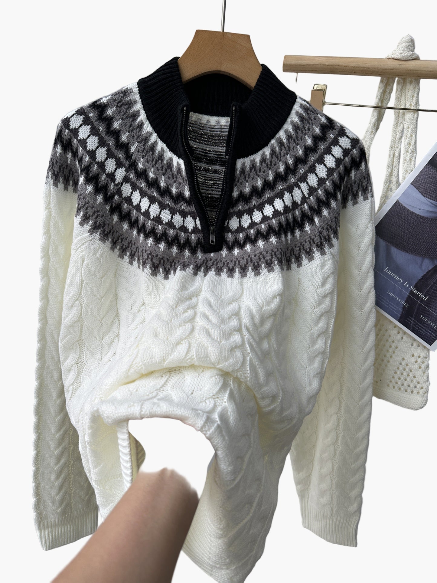 Herren Strickpullover mit Norwegermuster und Viertelreißverschluss – Modischer Winterpullover für Freizeit und Alltag