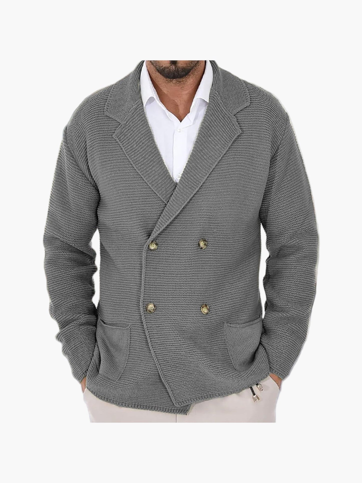 Herren Strickjacke mit Reverskragen und Doppelreiher – Eleganter Casual-Style für Alltag und Büro