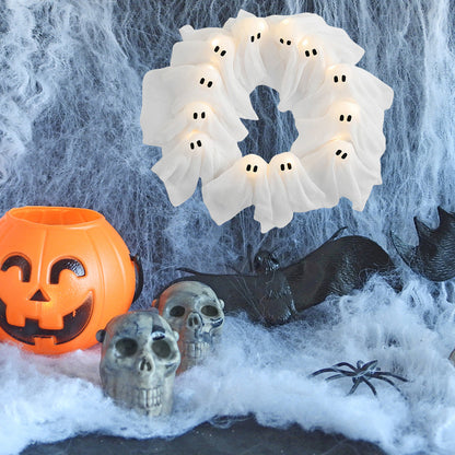 Halloween Türkranz mit Geister-Lichter – Deko für Halloween-Partys & Spukhaus