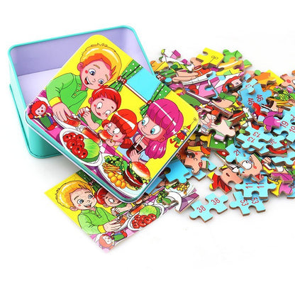Kinder Holzpuzzle Set mit Aufbewahrungsbox – Lernspielzeug für Jungen und Mädchen, pädagogisches Puzzle ab 3 Jahren