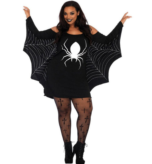 Damen Halloween Kleid Spinnennetz Kostüm – Plus Size Party Outfit für Gruselige Feiern