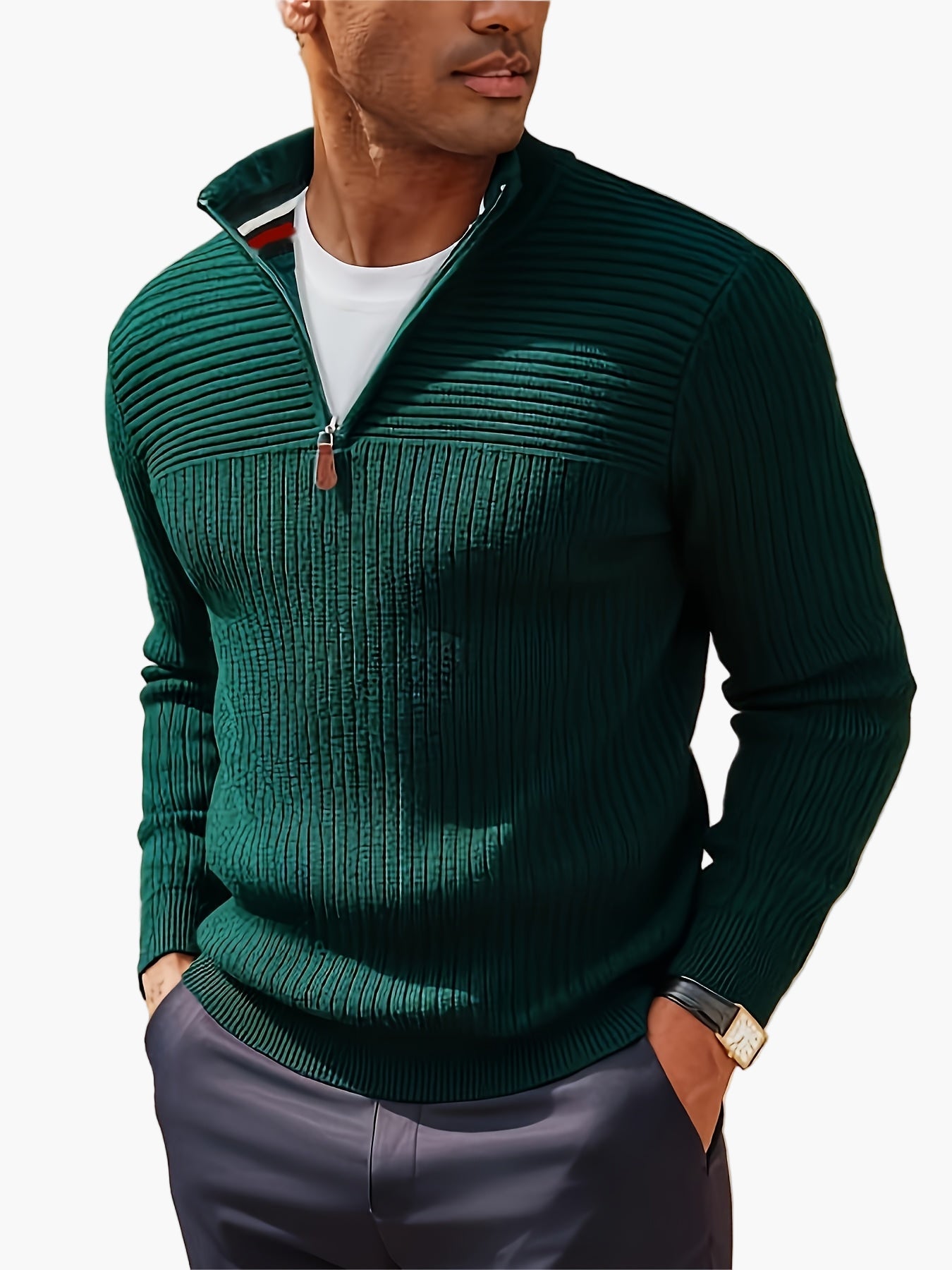Herren Halb-Zip Strickpullover – Moderner Freizeitpullover mit Stehkragen für Herbst und Winter