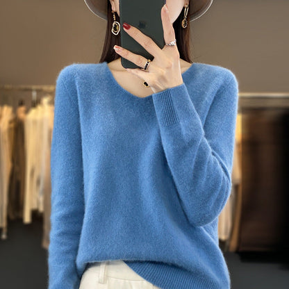 Jasmine – Lockere Damenwollpullover mit V-Ausschnitt für Herbst und Winter