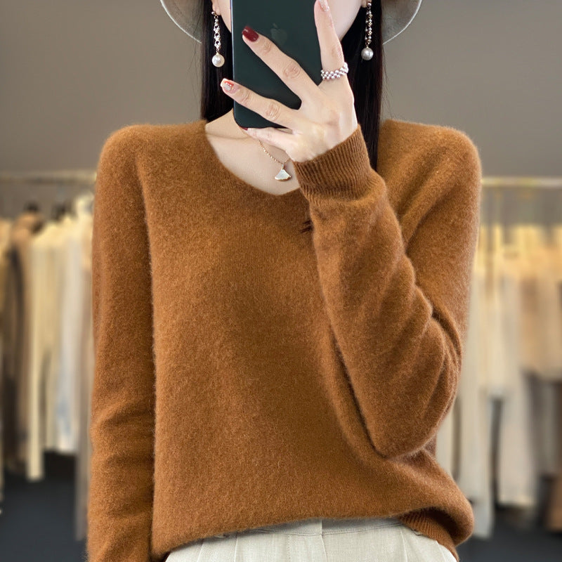 Jasmine – Lockere Damenwollpullover mit V-Ausschnitt für Herbst und Winter