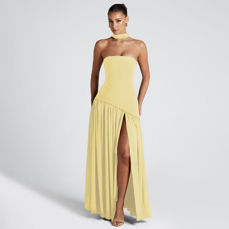 Damen Abendkleid Elegant Asymmetrisch mit Schlitz – Modernes Maxikleid für besondere Anlässe