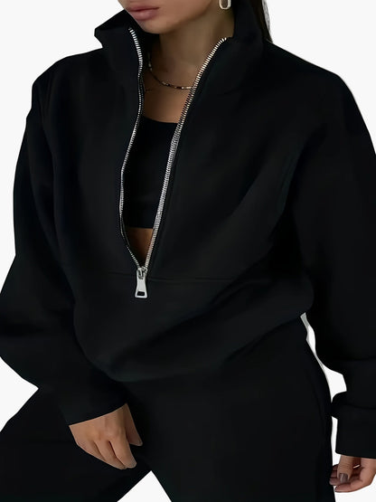Damen Halbzip Sweatshirt Trainingsanzug – Moderner Freizeit-Look für Herbst und Winter