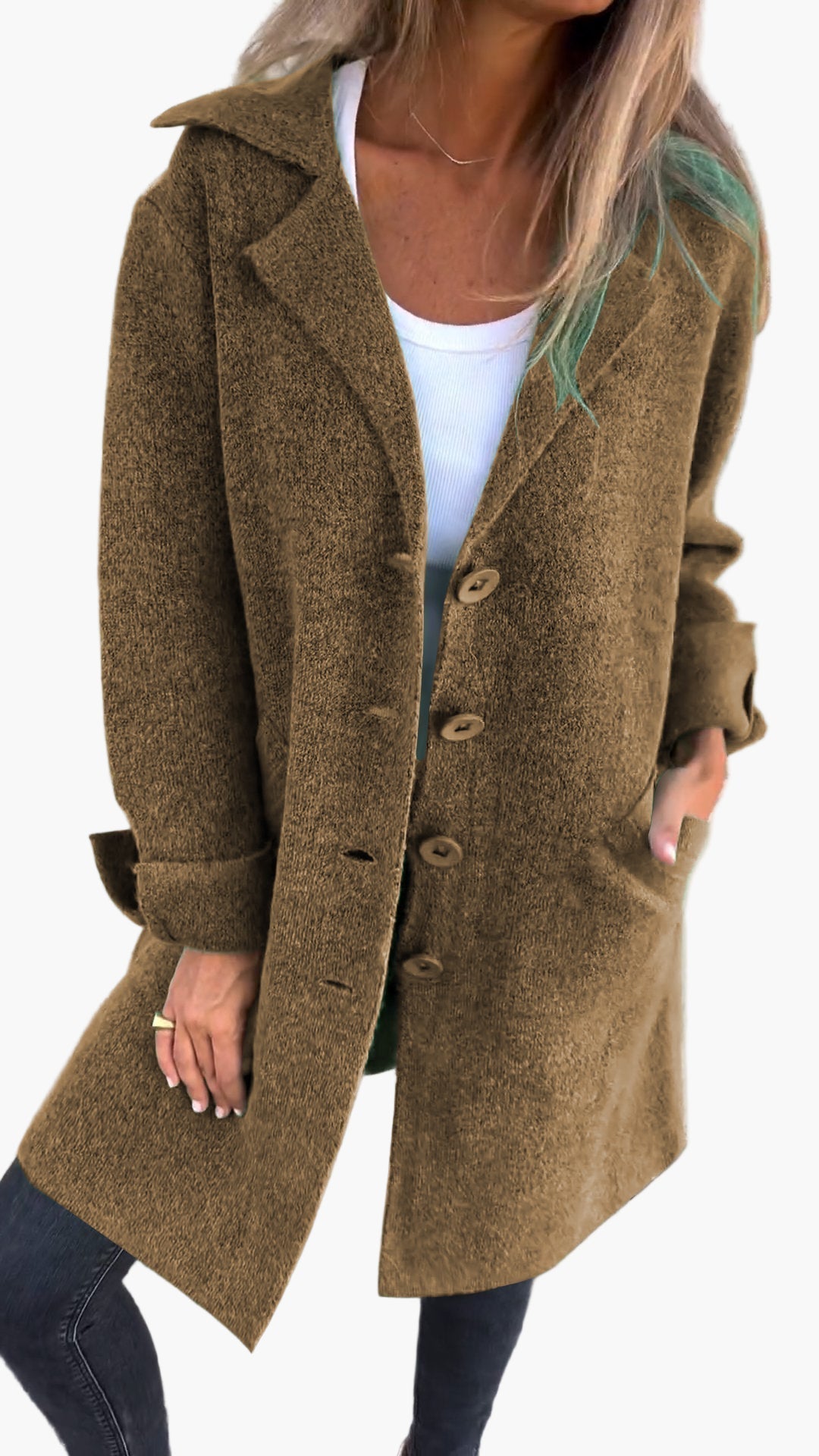 Damen Langer Casual Mantel mit Aufschlägen – Stilvoller Übergangslook für Alltag & Events