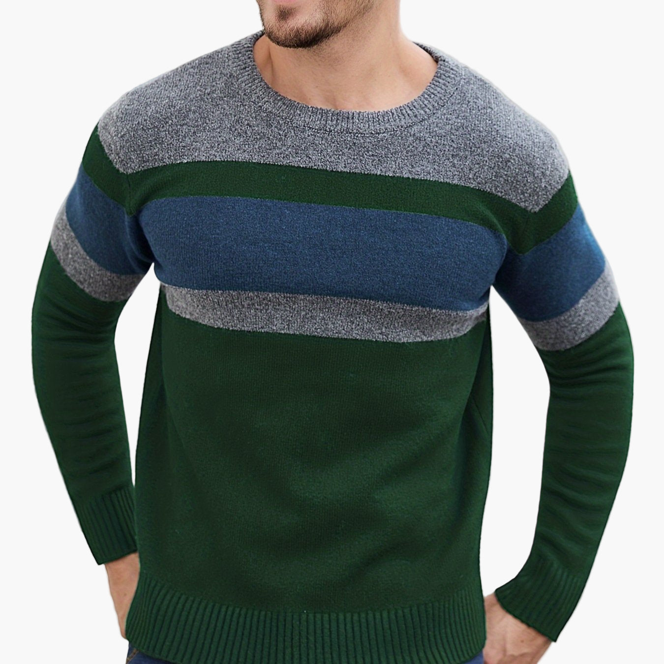 Herren Strickpullover mit Streifenmuster – Modischer Freizeitpullover für Herbst und Winter