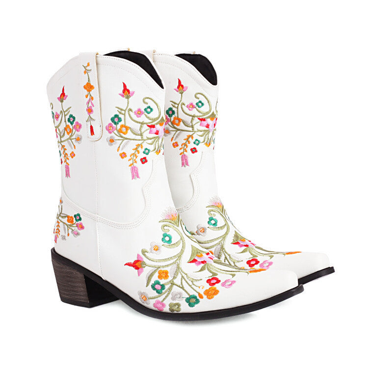 Duncan – Bestickte Ethno-Stil Retro Chunky Heel Stiefel