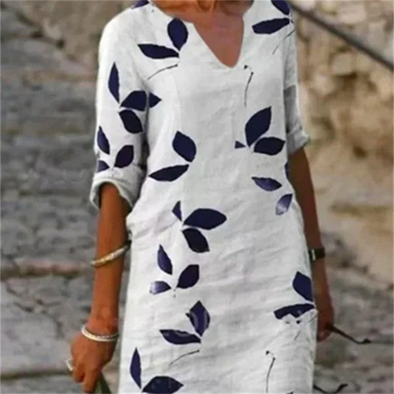 Damen Freizeitkleid mit Blattmuster – Modisches und bequemes Alltagskleid, legerer Stil