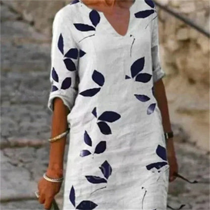 Damen Freizeitkleid mit Blattmuster – Modisches und bequemes Alltagskleid, legerer Stil