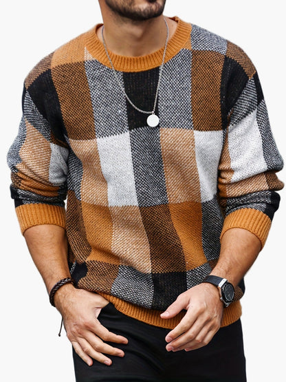 Herren Pullover Kariert Lässig Herbst/Winter – Moderner Rundhals Strickpullover für Alltag & Freizeit