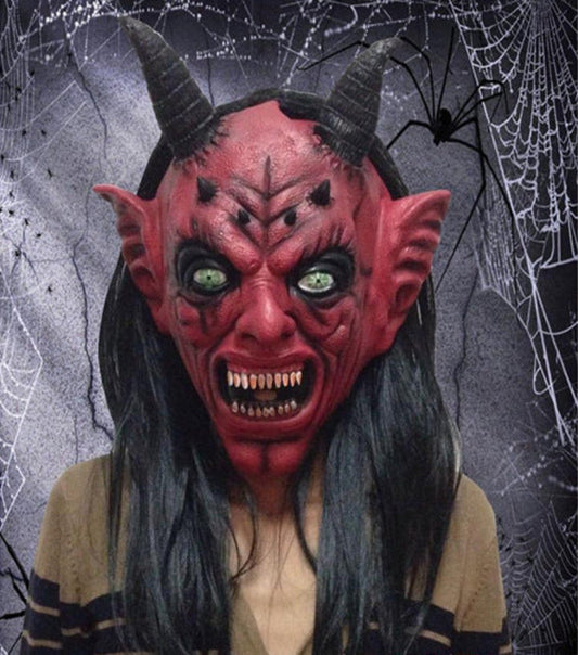 Halloween Dämonenmaske mit Hörnern – Unisex Horror Kostüm für Halloween, Party & Cosplay