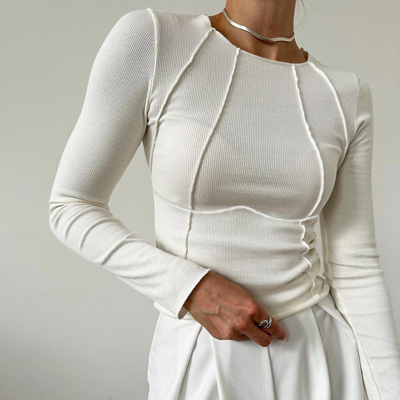 Nicola – Slim Long Sleeve T-Shirt in Einfarbig mit Gespleißtem Faden