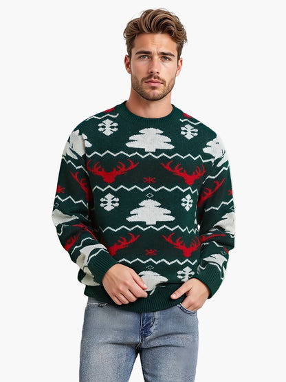 Herren Weihnachts-Pullover mit Rentier- und Tannenbaum-Muster für festliche Anlässe
