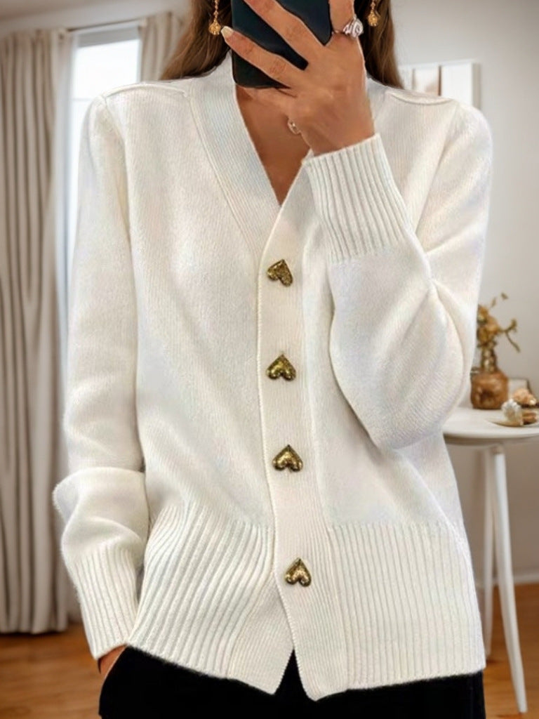 Christina – V-Ausschnitt Strickpullover mit Knopf und langen Ärmeln