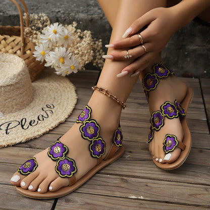 Andrea – Ethnischer Stil Blumen Flache Sandalen für den Sommer