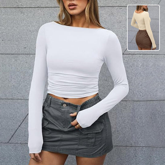 Gillian – Slim Fit Langarm T-Shirt in Soliden Farben