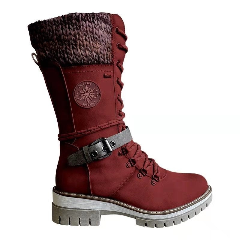Holly – Winterliche Hohe Blockabsatzrunde Kopf Nählinie Plus Size Stiefel