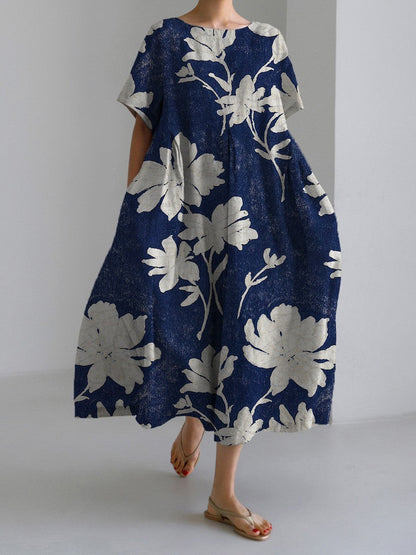 Damen Maxikleid im Retro-Stil mit großem Blumenmuster – Lockeres Sommerkleid für Alltag und Freizeit