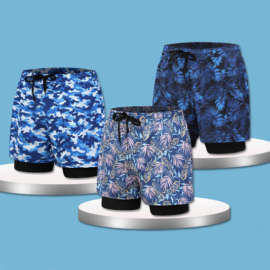 Damien – Locker sitzende Schwimmshorts mit sommerlichem Druck und doppelter Schicht