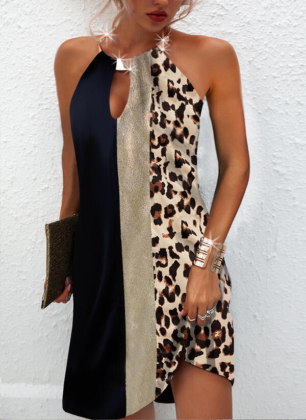 Vanessa – Ärmelloses Kleid mit Leopardenmuster und Metall-Halter