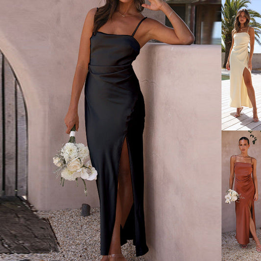 Sharon – Sommerliches einfarbiges Split-Kleid für Damen