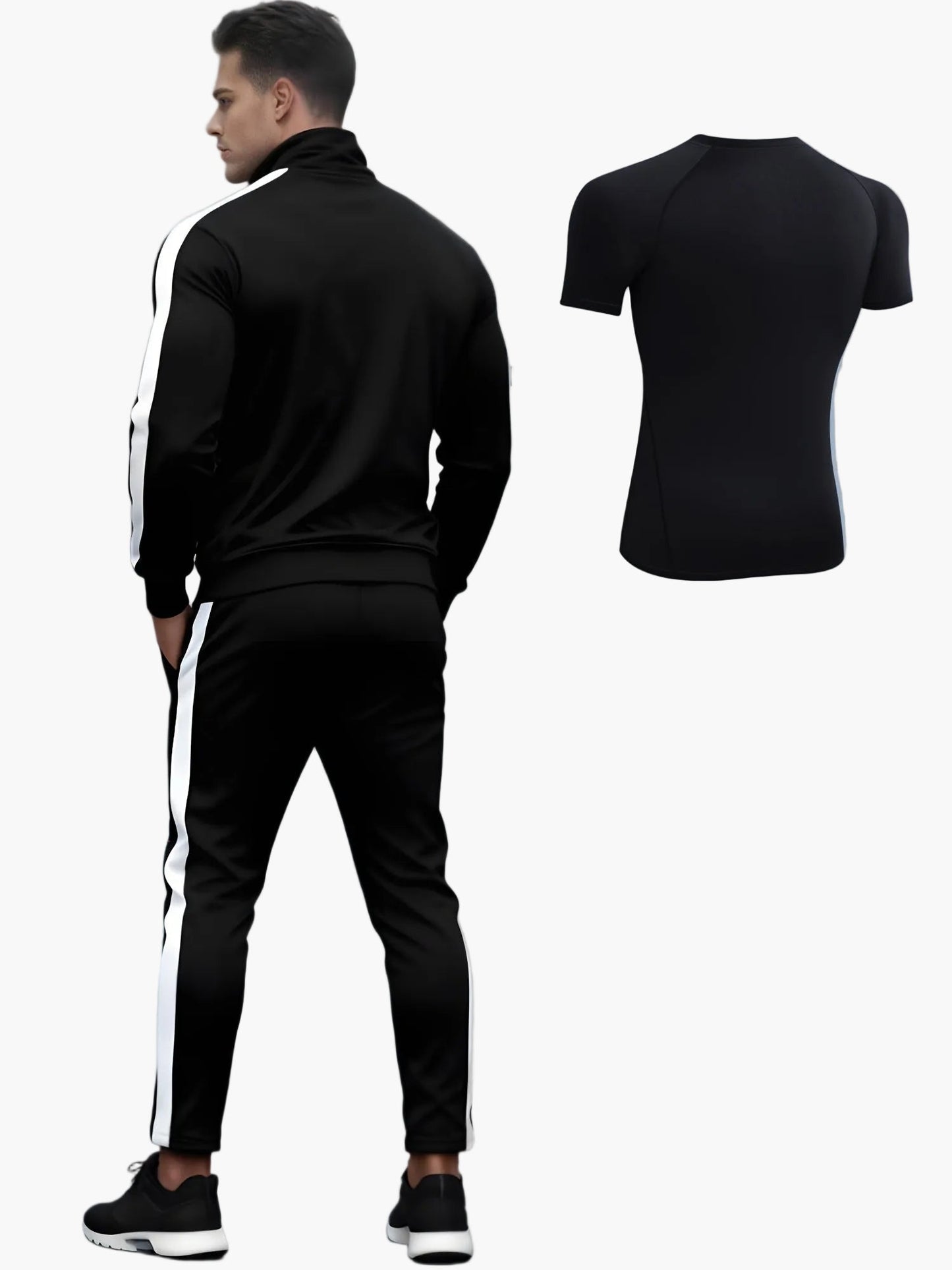 Herren Trainingsanzug Set – Sportlicher Freizeitanzug mit Reißverschluss und Streifen, 3-teilig