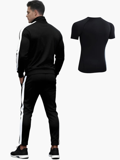 Herren Trainingsanzug Set – Sportlicher Freizeitanzug mit Reißverschluss und Streifen, 3-teilig