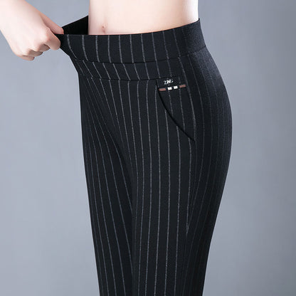 Denise – Elastische Hochbund Frühlings Freizeit Streifen Gerade Hose