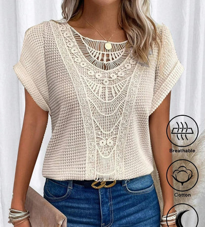 Megan – Sommerliches Kurzarm-T-Shirt mit Ausschnitt für Damen