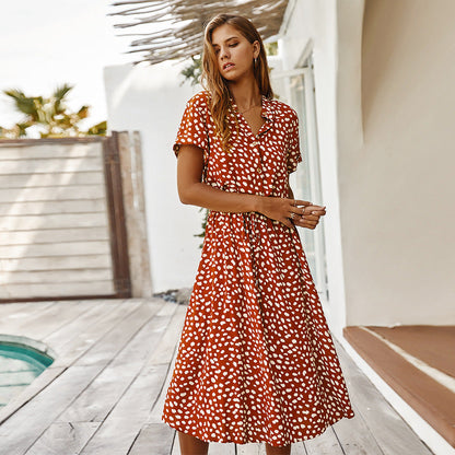 Damen Sommerkleid mit Punkten – Freizeit Midi-Kleid für Urlaub, Strand & Alltag