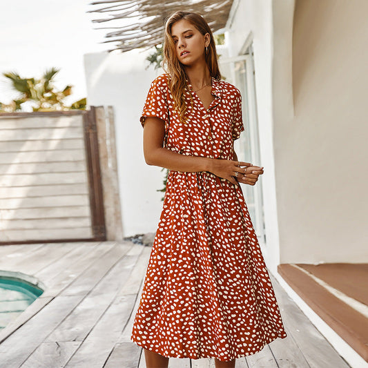 Damen Sommerkleid mit Punkten – Freizeit Midi-Kleid für Urlaub, Strand & Alltag