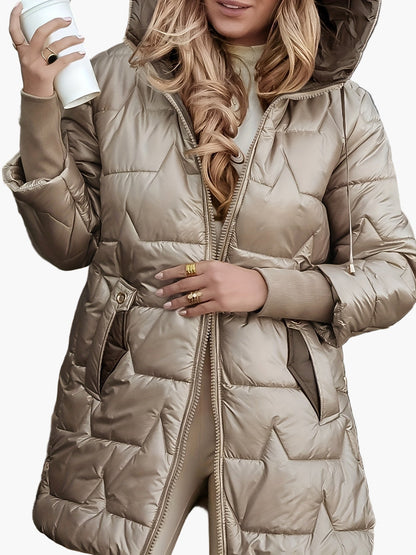 Damen Eleganter Steppmantel mit Kapuze – Warmer Langer Wintermantel für Alltag & Besondere Anlässe