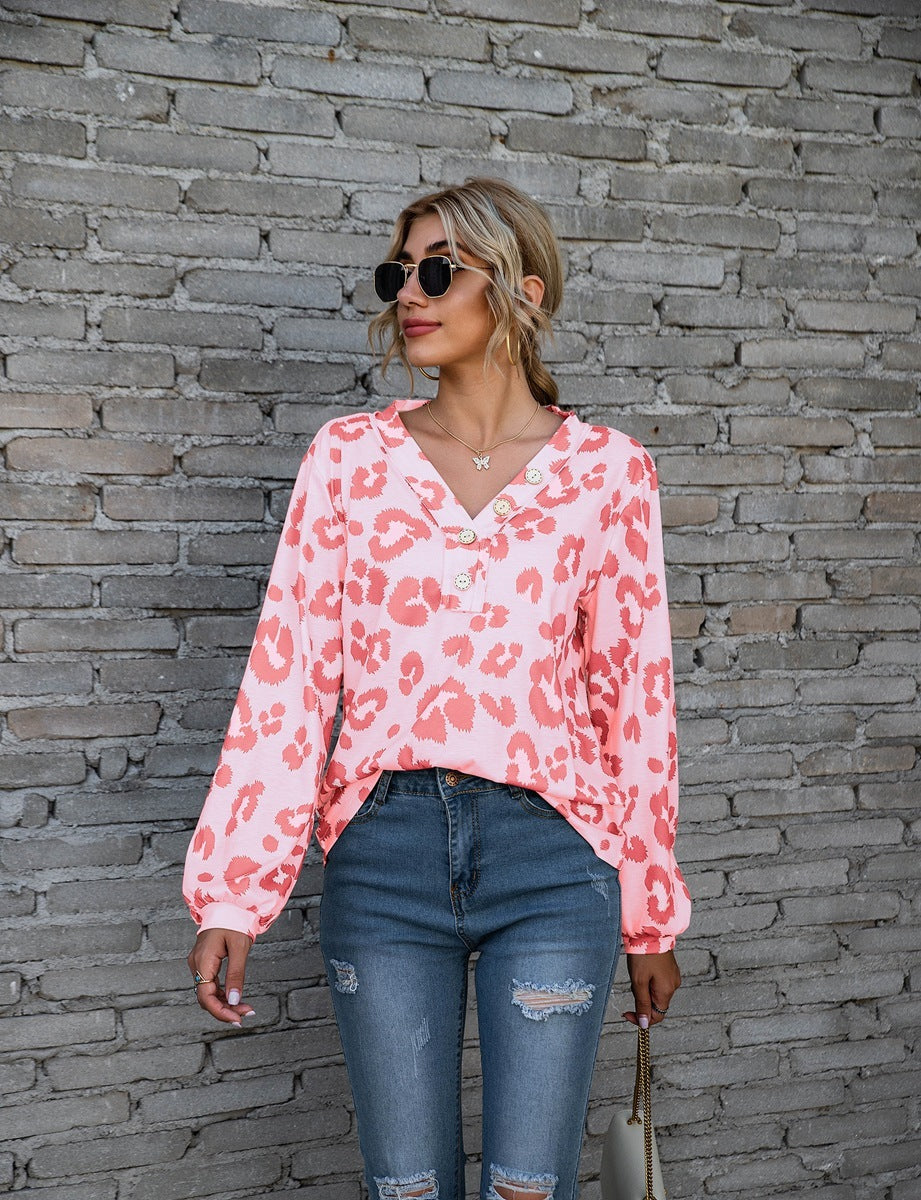 Tamara – Lockere Langarm-T-Shirts mit Leopardenmuster