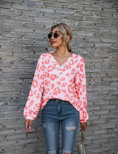 Tamara – Lockere Langarm-T-Shirts mit Leopardenmuster