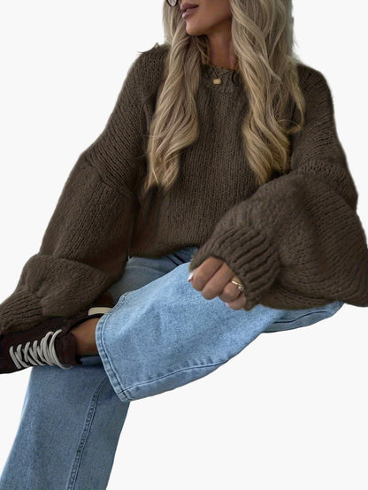 Damen Oversize Strickpullover mit Ballonärmeln für Herbst und Winter – Modischer Freizeit-Look