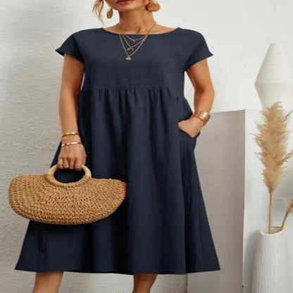 Audrey – Ärmelloses Baumwoll-Leinen-Kleid mit Taschen