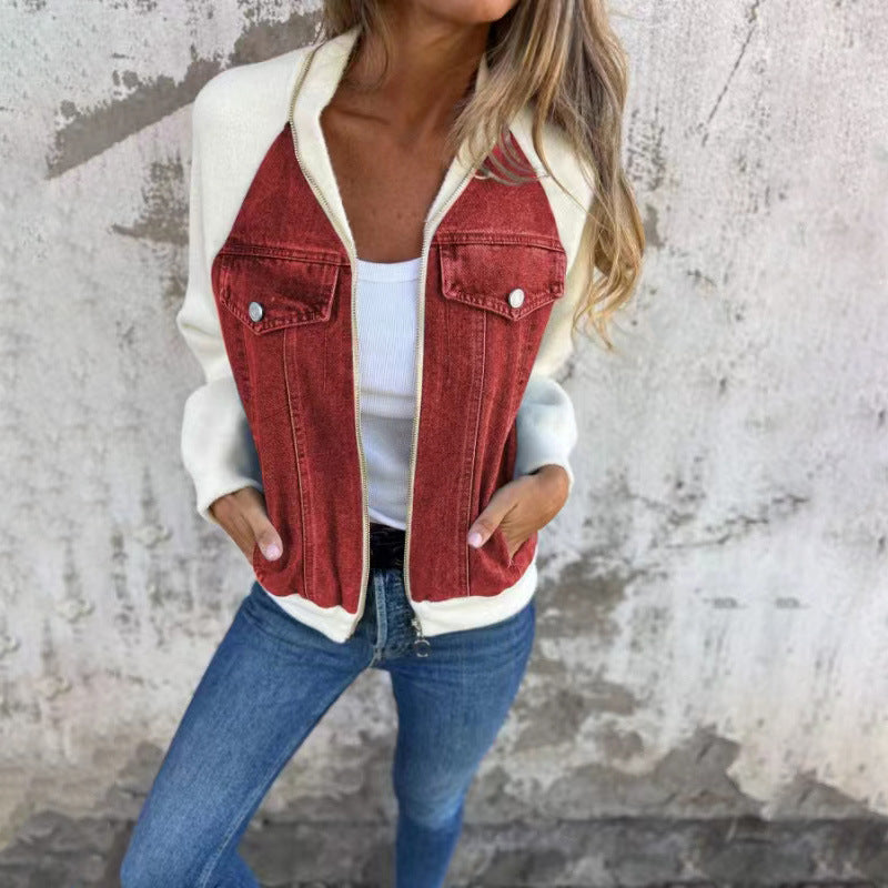Sandra – Modische Damen-Denim-Patchwork-Jacke mit Kapuze