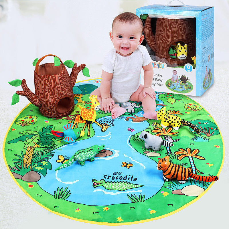Baby Spielmatte Jungle Stil – Krabbeldecke mit Tierfiguren für Jungen und Mädchen, Lernspielzeug, Activity Mat