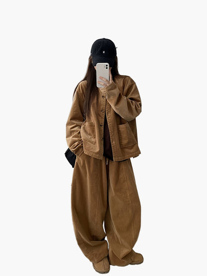 Damen Oversize Anzug Zweiteiler Set Elegant Lässig Herbst Winter