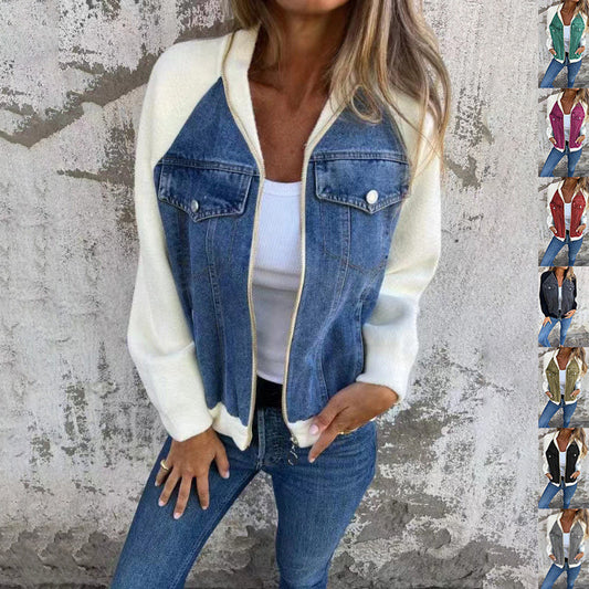 Sandra – Modische Damen-Denim-Patchwork-Jacke mit Kapuze