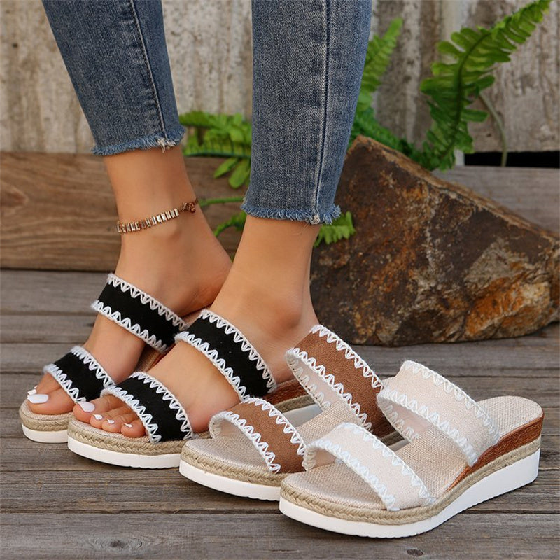 Adele – Ethnische Damenkeilsandalen mit Hanfseil