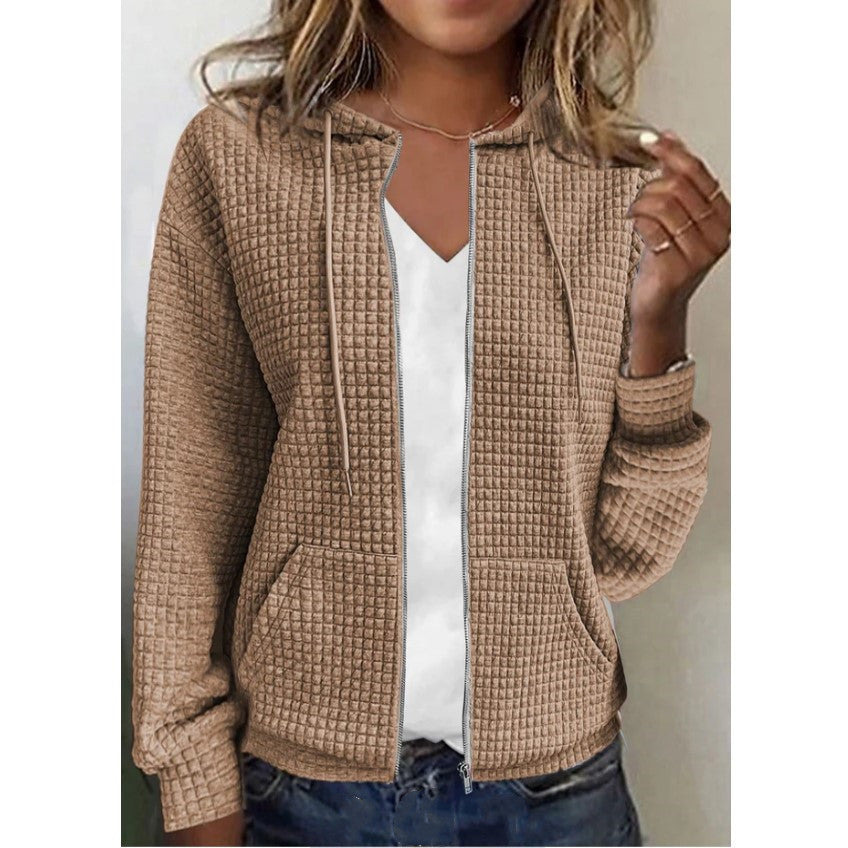 Jessica – Langer Damen-Cardigan mit Reißverschluss und Kapuze