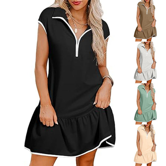 Alison – Kurzärmeliges Polo-Kleid mit Reißverschluss und weitem Bund