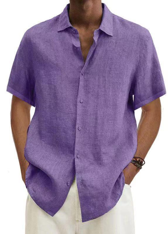 Herren Sommer Leinenhemd Kurzarm – Lässiges Freizeit Hemd im japanischen Stil